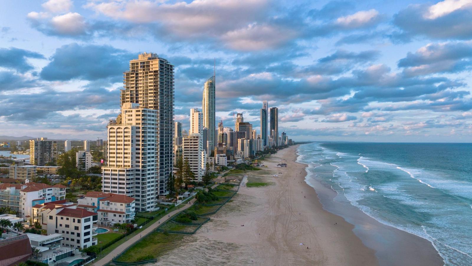 Aerial View of Gold Coast Skyline and Beach